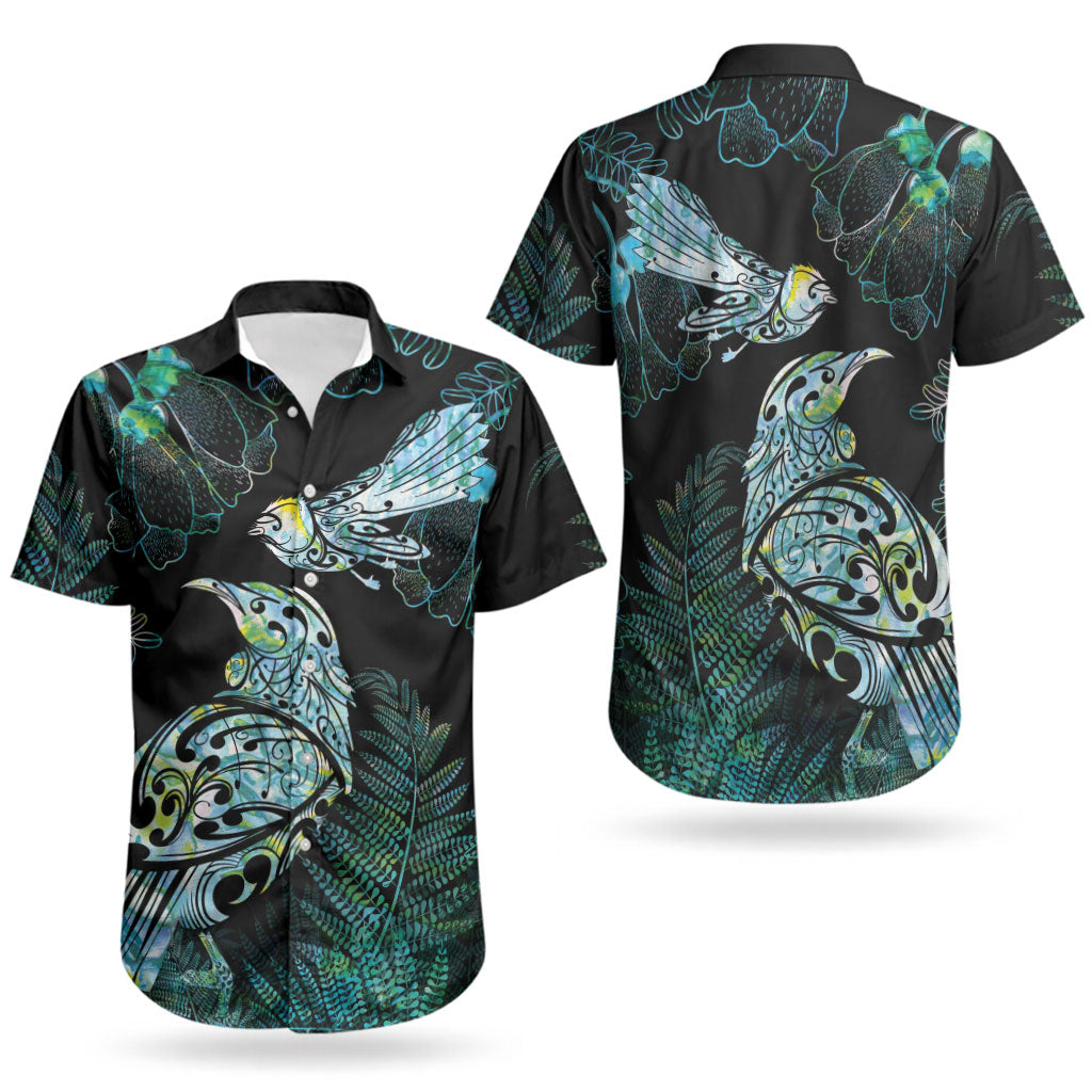 Aotearoa Maori Mahuru Couples Matching Short Sleeve Bodycon Dress and Hawaiian Shirt Spring Time - Paua Shell Green
