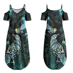 Aotearoa Maori Mahuru Couples Matching Summer Maxi Dress and Hawaiian Shirt Spring Time - Paua Shell Green