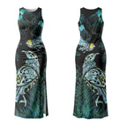 Aotearoa Maori Mahuru Couples Matching Tank Maxi Dress and Long Sleeve Button Shirt Spring Time - Paua Shell Green