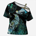 Aotearoa Maori Mahuru Cross Shoulder Shirt Spring Time - Paua Shell Green