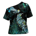 Aotearoa Maori Mahuru Cross Shoulder Shirt Spring Time - Paua Shell Green