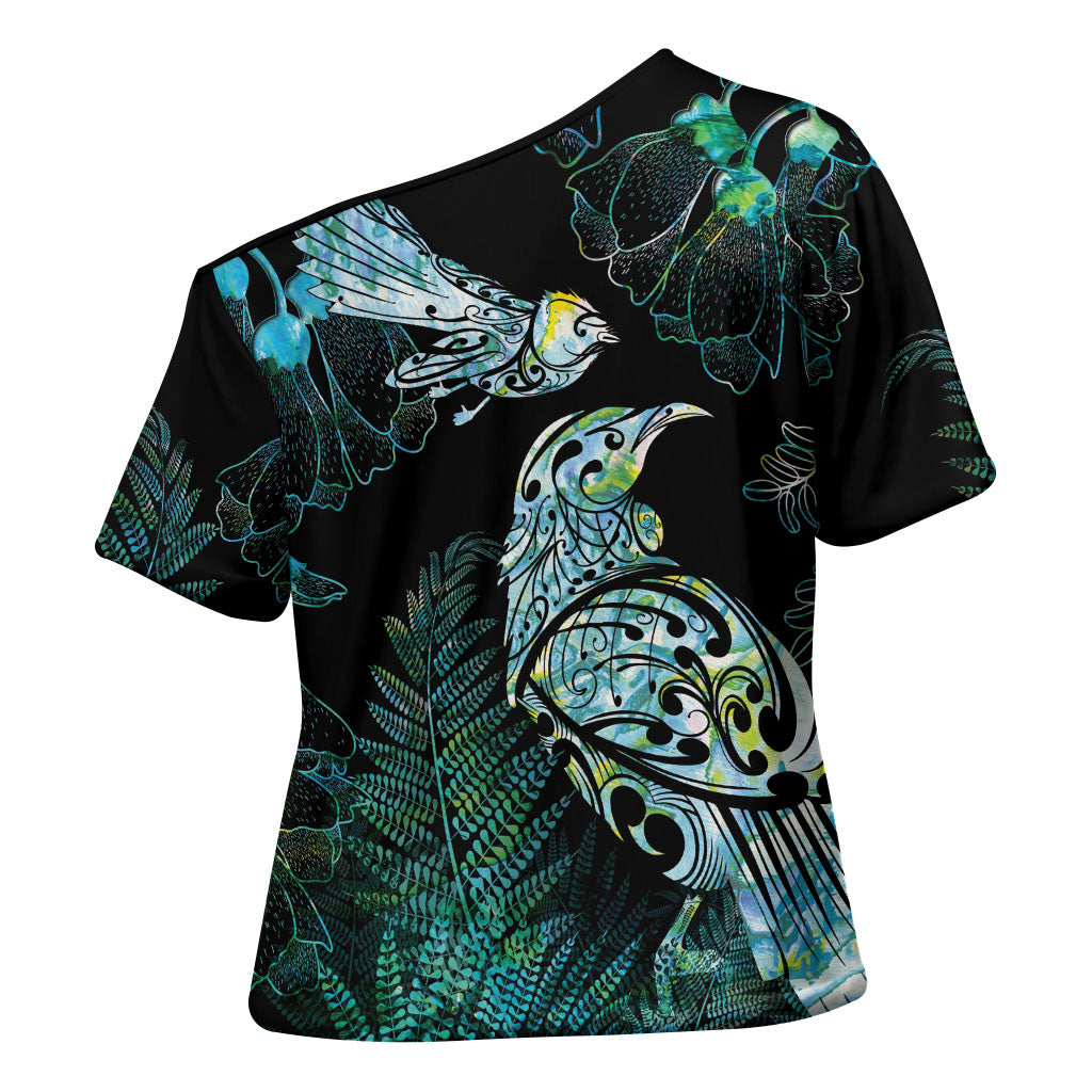 Aotearoa Maori Mahuru Cross Shoulder Shirt Spring Time - Paua Shell Green