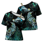 Aotearoa Maori Mahuru Cross Shoulder Shirt Spring Time - Paua Shell Green