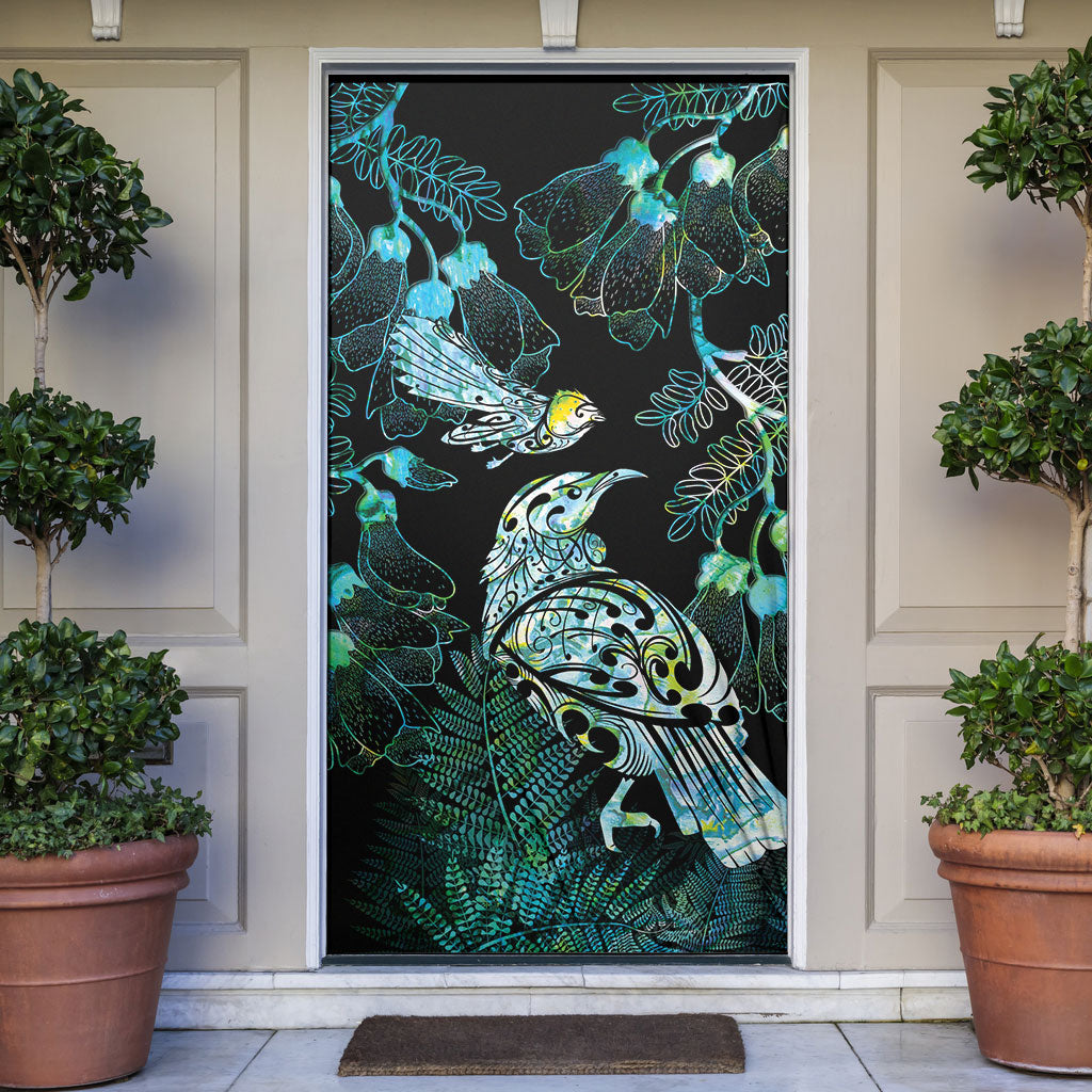 Aotearoa Maori Mahuru Door Cover Spring Time - Paua Shell Green