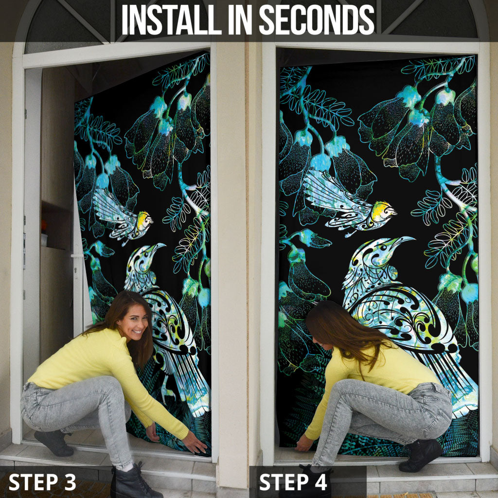 Aotearoa Maori Mahuru Door Cover Spring Time - Paua Shell Green