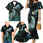 Aotearoa Maori Mahuru Family Matching Mermaid Dress and Hawaiian Shirt Spring Time - Paua Shell Green