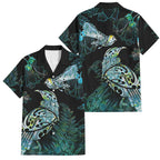 Aotearoa Maori Mahuru Family Matching Off The Shoulder Long Sleeve Dress and Hawaiian Shirt Spring Time - Paua Shell Green