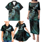 Aotearoa Maori Mahuru Family Matching Puletasi and Hawaiian Shirt Spring Time - Paua Shell Green