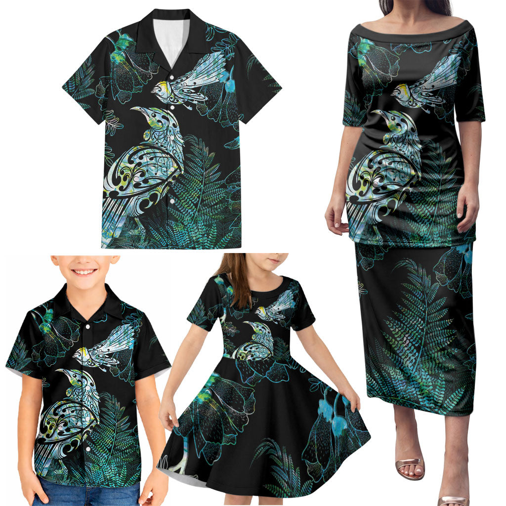 Aotearoa Maori Mahuru Family Matching Puletasi and Hawaiian Shirt Spring Time - Paua Shell Green