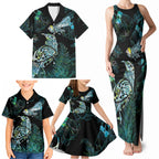 Aotearoa Maori Mahuru Family Matching Tank Maxi Dress and Hawaiian Shirt Spring Time - Paua Shell Green