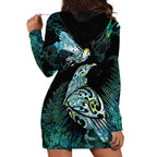 Aotearoa Maori Mahuru Hoodie Dress Spring Time - Paua Shell Green
