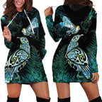 Aotearoa Maori Mahuru Hoodie Dress Spring Time - Paua Shell Green