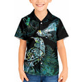 Aotearoa Maori Mahuru Kid Hawaiian Shirt Spring Time - Paua Shell Green