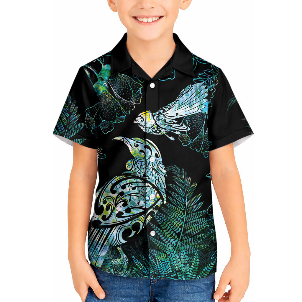 Aotearoa Maori Mahuru Kid Hawaiian Shirt Spring Time - Paua Shell Green