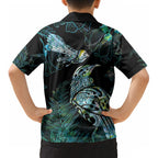 Aotearoa Maori Mahuru Kid Hawaiian Shirt Spring Time - Paua Shell Green