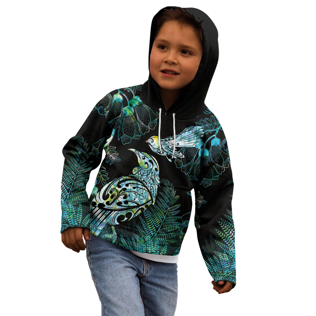 Aotearoa Maori Mahuru Kid Hoodie Spring Time - Paua Shell Green