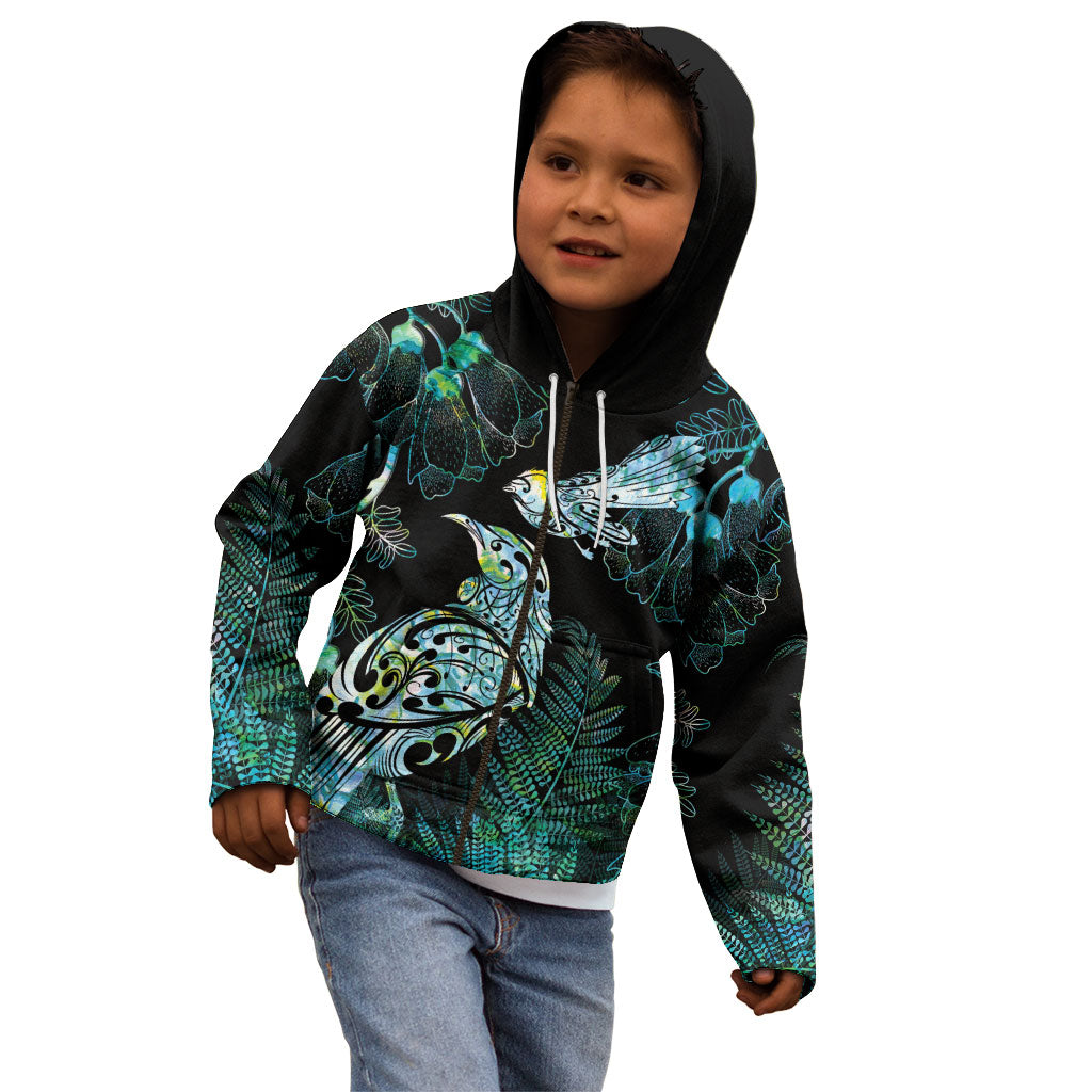 Aotearoa Maori Mahuru Kid Hoodie Spring Time - Paua Shell Green