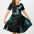 Aotearoa Maori Mahuru Kid Short Sleeve Dress Spring Time - Paua Shell Green