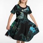 Aotearoa Maori Mahuru Kid Short Sleeve Dress Spring Time - Paua Shell Green