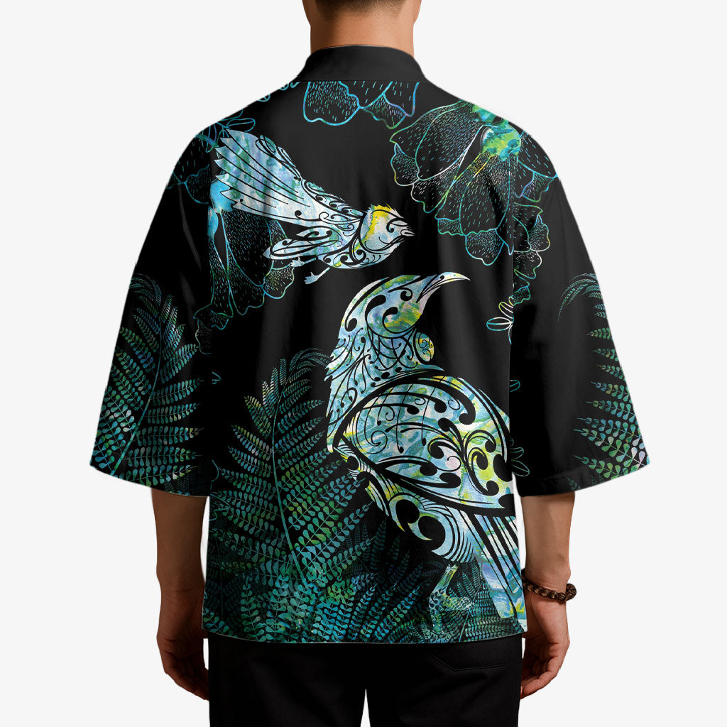 Aotearoa Maori Mahuru Kimono Spring Time - Paua Shell Green
