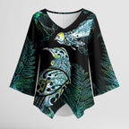 Aotearoa Maori Mahuru Kimono Sleeve Blouse Spring Time - Paua Shell Green