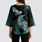 Aotearoa Maori Mahuru Kimono Sleeve Blouse Spring Time - Paua Shell Green