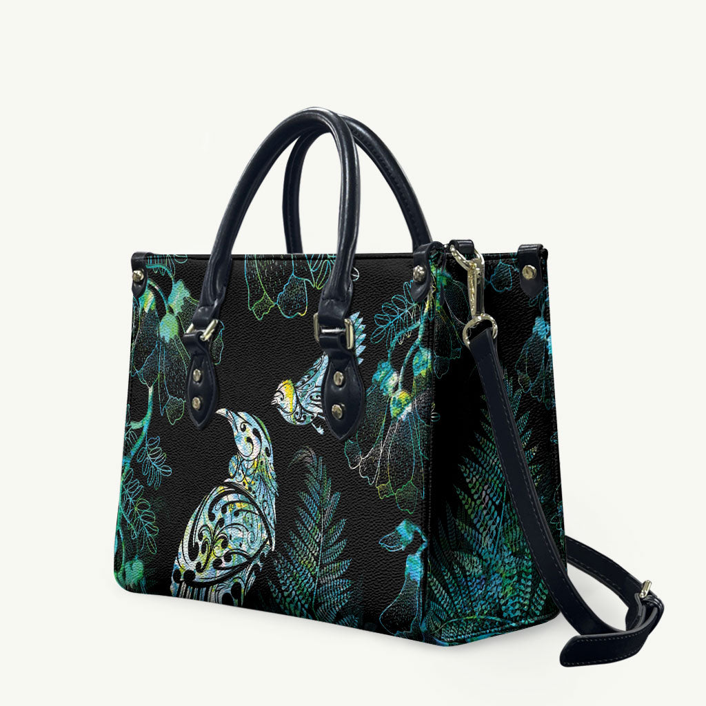 Aotearoa Maori Mahuru Leather Bag Spring Time - Paua Shell Green
