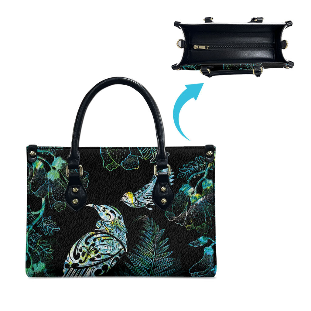 Aotearoa Maori Mahuru Leather Bag Spring Time - Paua Shell Green