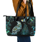 Aotearoa Maori Mahuru Leather Tote Bag Spring Time - Paua Shell Green