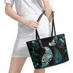Aotearoa Maori Mahuru Leather Tote Bag Spring Time - Paua Shell Green