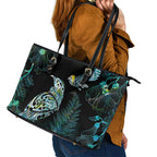 Aotearoa Maori Mahuru Leather Tote Bag Spring Time - Paua Shell Green