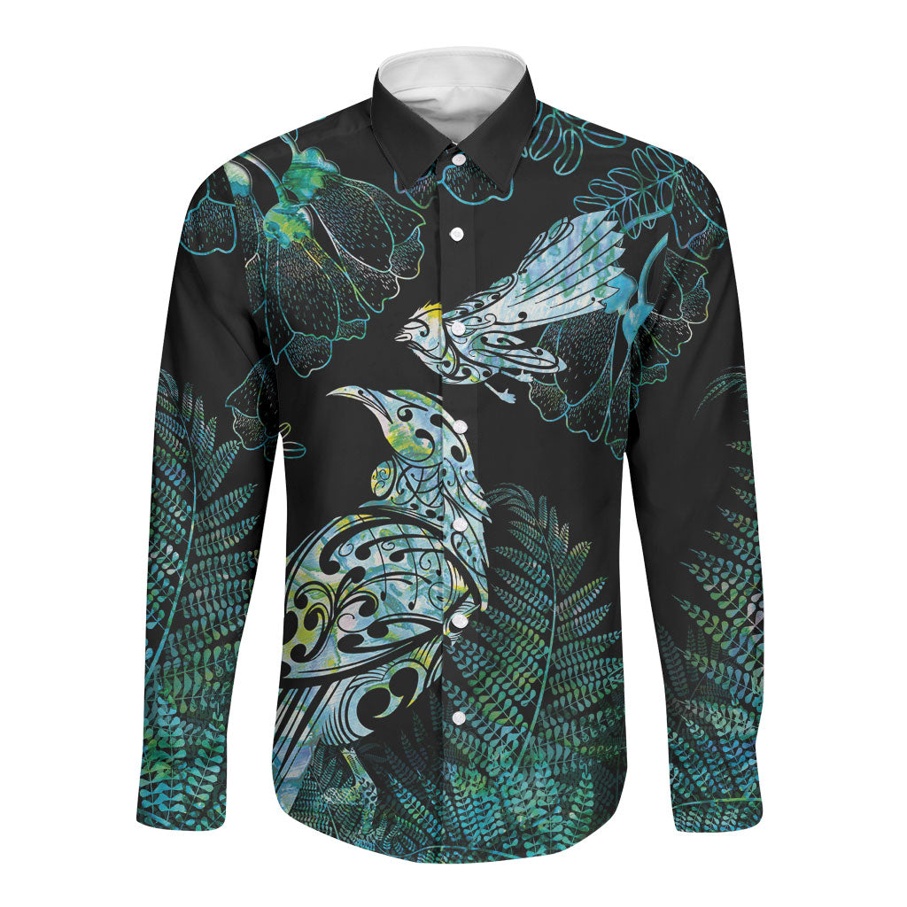 Aotearoa Maori Mahuru Long Sleeve Button Shirt Spring Time - Paua Shell Green