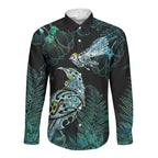 Aotearoa Maori Mahuru Long Sleeve Button Shirt Spring Time - Paua Shell Green