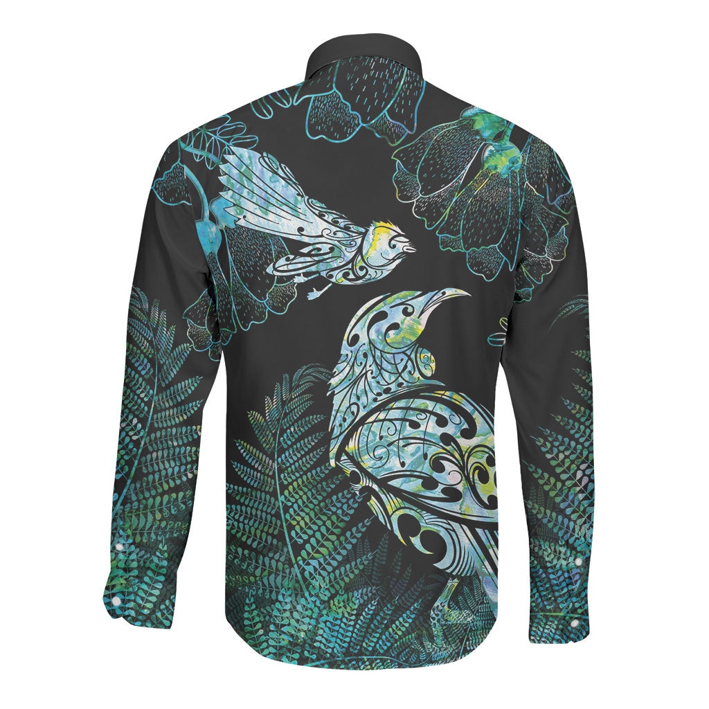 Aotearoa Maori Mahuru Long Sleeve Button Shirt Spring Time - Paua Shell Green