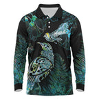 Aotearoa Maori Mahuru Long Sleeve Polo Shirt Spring Time - Paua Shell Green