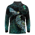 Aotearoa Maori Mahuru Long Sleeve Polo Shirt Spring Time - Paua Shell Green