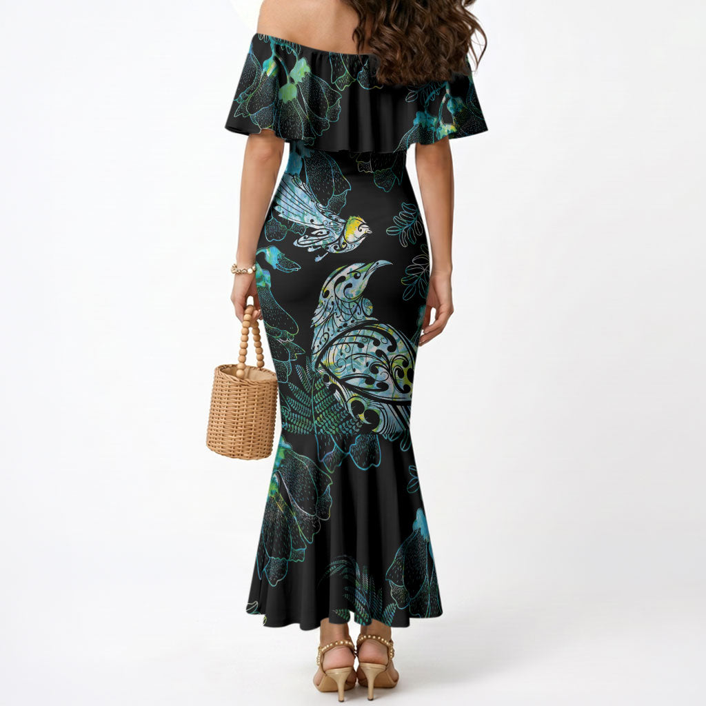 Aotearoa Maori Mahuru Mermaid Dress Spring Time - Paua Shell Green