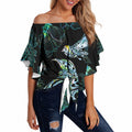 Aotearoa Maori Mahuru Off Shoulder Wrap Waist Top Spring Time - Paua Shell Green