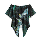 Aotearoa Maori Mahuru Off Shoulder Wrap Waist Top Spring Time - Paua Shell Green