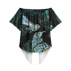 Aotearoa Maori Mahuru Off Shoulder Wrap Waist Top Spring Time - Paua Shell Green