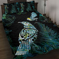 Aotearoa Maori Mahuru Quilt Bed Set Spring Time - Paua Shell Green