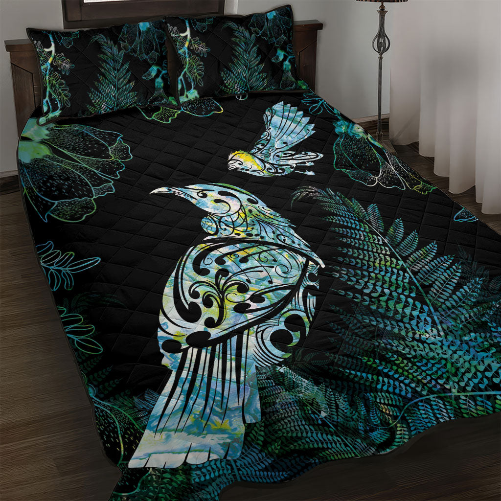 Aotearoa Maori Mahuru Quilt Bed Set Spring Time - Paua Shell Green