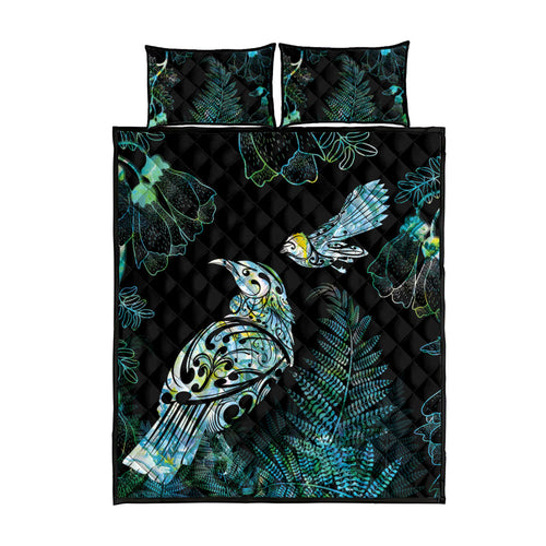 Aotearoa Maori Mahuru Quilt Bed Set Spring Time - Paua Shell Green