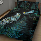 Aotearoa Maori Mahuru Quilt Bed Set Spring Time - Paua Shell Green