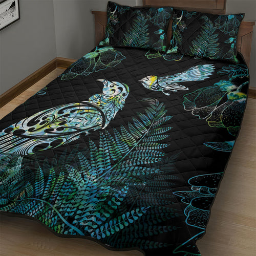 Aotearoa Maori Mahuru Quilt Bed Set Spring Time - Paua Shell Green