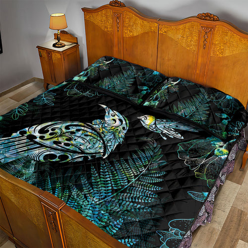 Aotearoa Maori Mahuru Quilt Bed Set Spring Time - Paua Shell Green