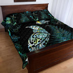 Aotearoa Maori Mahuru Quilt Bed Set Spring Time - Paua Shell Green