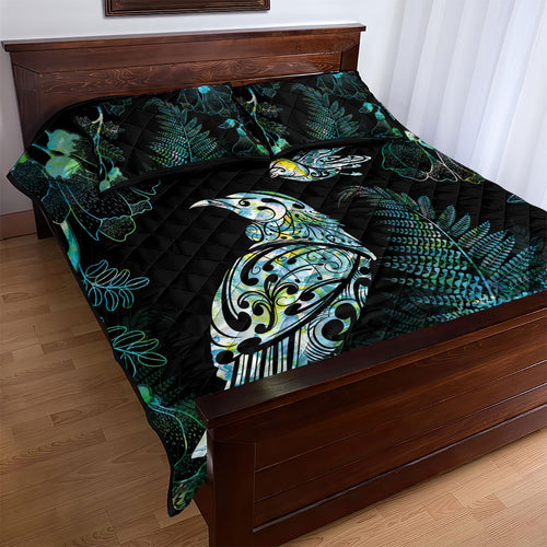 Aotearoa Maori Mahuru Quilt Bed Set Spring Time - Paua Shell Green