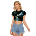Aotearoa Maori Mahuru Raglan Cropped T Shirt Spring Time - Paua Shell Green