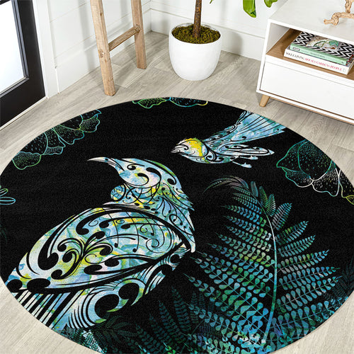 Aotearoa Maori Mahuru Round Carpet Spring Time - Paua Shell Green